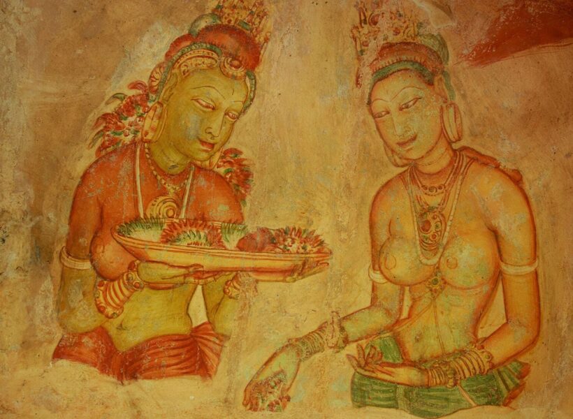 Ancient-frescos-on-mount-Sigiriya-golden-triangle-sri-lanka